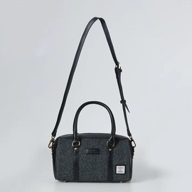 Islander The Medium Duffel Harris Tweed & Microfibre Leather (Black and Grey Herringbone)