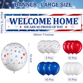 36 Pieces Welcome Home Banner Decoration Set, Large Fabric We Are So Proud of You Banner with 35 Pieces Latex Balloons for Deployment Returning Party Supplies Military Army Homecoming (Star Style)