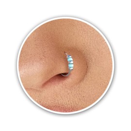 Ultra Thin 24G Sterling Silver Nose ring with turquoise beads - Silver nose ring with Turquoise Beads - piercing ring - tiny nose hoop with beads - 7mm nose hoop