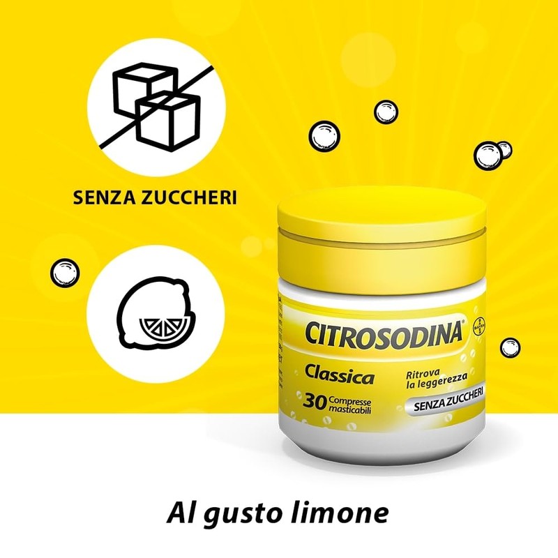Citrosodina Masticabile Effervescente Digestivo per Digestione Difficile con Acido Citrico