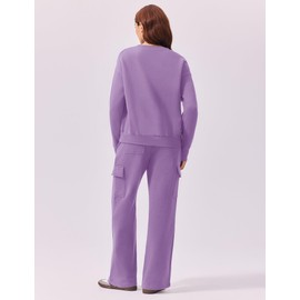 PINSPARK Tracksuits Women 2 Piece Sets 2024 Fall Oversized Sweatsuits Comfort Loungewear Sets Fleece Sweatshirt Thumbholes Loose Cargo Sweatpants with Pockets Cozy Matching Set, Lilac Medium