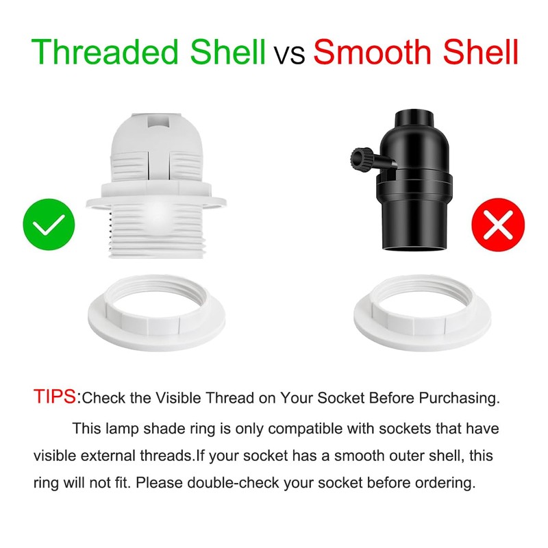 Lamp Shade Adapter Ring, White Light Socket Ring, Retaining Rings
