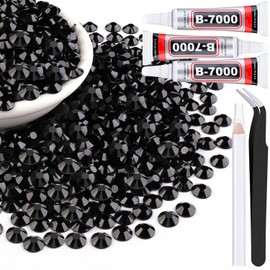 3000Pcs 5mm Resin Jelly Rhinestones with 3Pcs 10ml B7000 Jewelry Glue for Crafting, Black Flatback Gems, Bedazzling Crystal Bulk for DIY Crafts Clothing Tumblers Shoes Nail Art Fabric
