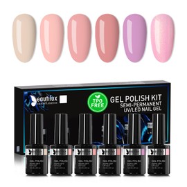 beautilux Pink Gel Nail Polish, 6 Colors 10ml Pink Gel Polish, Soak Off Light Pink Nail Gel Nail Art Starter Manicure Salon