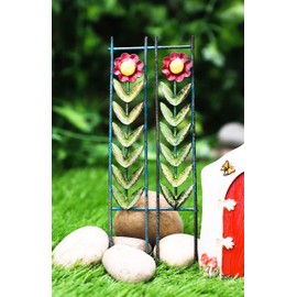Ebros Gift Enchanted Fairy Garden Terrarium Miniature Red Sunflower Floral Trellis Stake Metal Sculpture 7.75" Inch Tall Do It Yourself Ideas for Your Home Decorative Nook