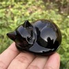Mezrkuwr Black Obsidian Cat Crystals Figurine Sleeping Cat Decoration Healing