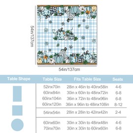 Dolficy Fall Tablecloth 54×54 Inch, Fall Decorations Pumpkin Table Cloth for Rectangle Blue Buffalo Plaid, Autumn Decor Tablecloths Polyester Vintage for Kitchen Picnic Party Dinner Thanksgiving