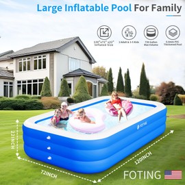 FOTING Inflatable Pool for Adults with Pump,Carrying Bag &Inflatable Seat, 120" x 72" x 22" Full-Sized Blow Up Durable Thickened Above Ground Family Pool, Large Swimming Pools for Backyard Lawn Summer