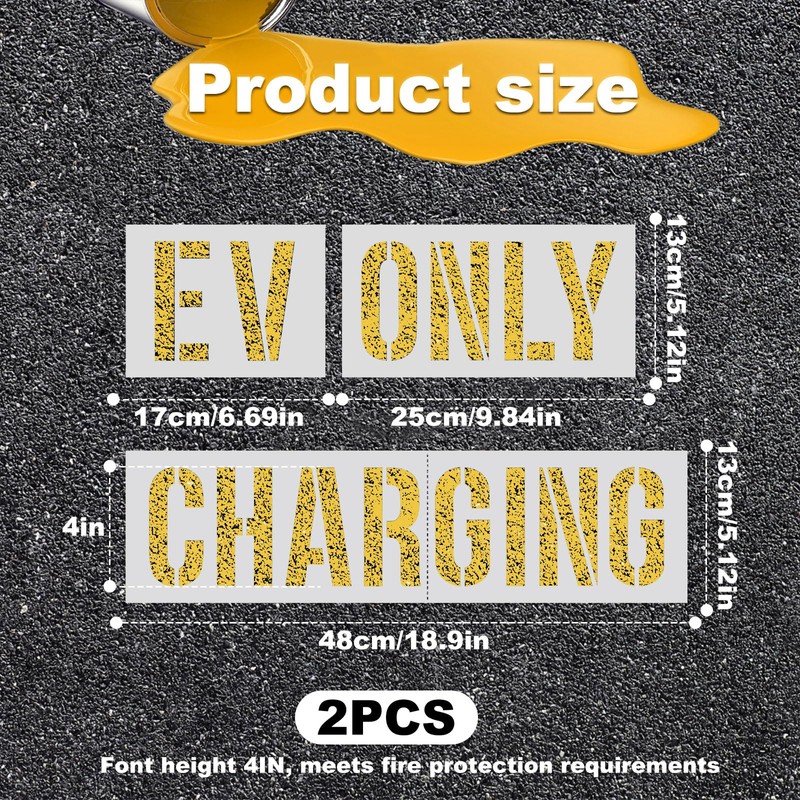 6pcs EV CHARGING ONLY Pavement Stencil, 4 inches Electric Vehicle