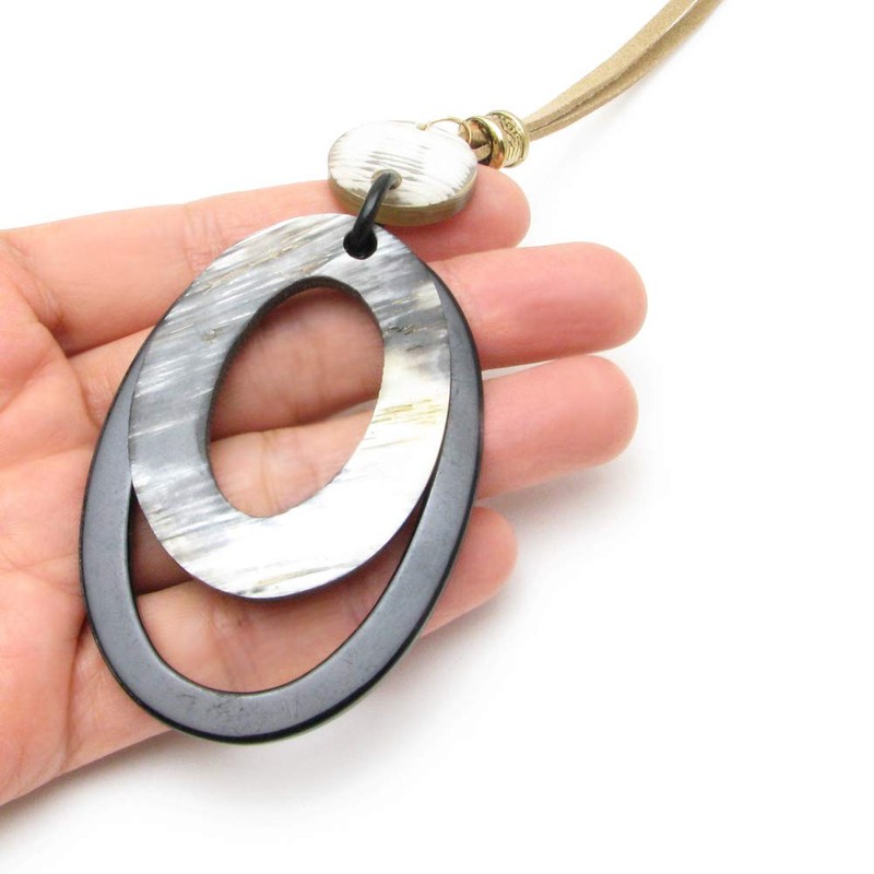 Fragrant Day Necklace, Natural Material, Buffalo Horn, Oval Leather, KN48023,