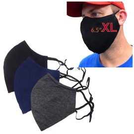 ICYROSE 3 Pack XXL 7"/ XL 6.5" Extra Large Face Mask Big and Tall 3 Ply Beard Mask Cotton Fabric nose wire Filter Pocket adjustable (Black,Grey,Navy, XL 6.5")