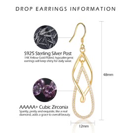 VYYU Gold Drop Earrings for Women Girls - S925 Sterling Silver Dangle Earrings | Dangly Twisted Linear Loops Drop Earring, Yellow Gold Hypoallergenic Earrings Women Jewellery Gifts Christmas Birthday