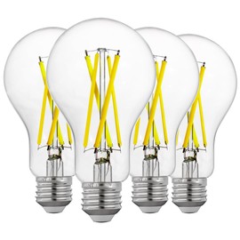 FLSNT 100W Equivalent Dimmable A21 LED Light Bulbs, Efficient 12W, 1600Lumens, 5000K Daylight, CRI90, E26 Medium Base, Clear Glass, 4 Pack