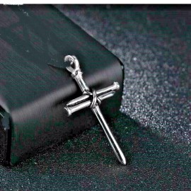 Cross large CROSS NAIL JESUS CHRISTIAN FAITH pendant On PLATED 925 SILVER 20" chain