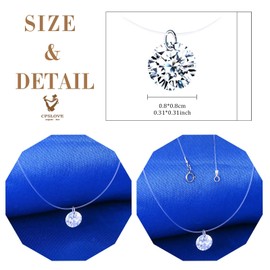 CPSLOVE Women's 925 Sterling Silver Solitaires Necklaces Pendants Elegant Round Zirconia Pendant for Girls Fashion Short Necklace Chokers with Transparent Nylon Chain