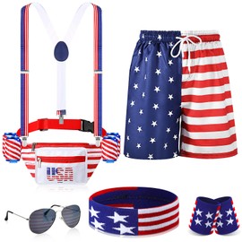 Mepase 4th of July Fanny Packs Patriotic Outfits Fanny Pack Beverage Beer Belt Holder Set Patriotic Accessories for Men(L)