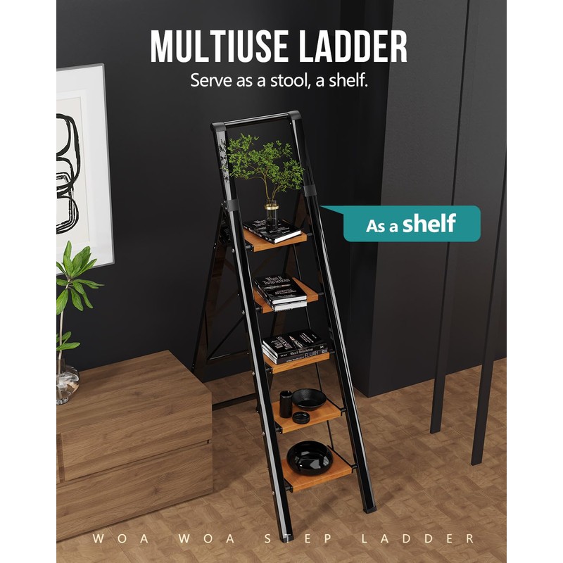 WOA WOA 5 Step Ladder, Ladders for Home, Anti-Slip Pedals,