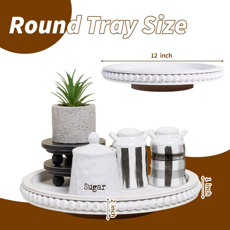 HPC Decor 12Inch Beaded Lazy Susan- Wooden Lazy Susan Organizer