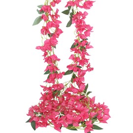 FAICOIA 2Pcs Bougainvillea Artificial Hanging Flowers Plants for Outdoors Fake Silk Bougainvillea Vines Rose Red Artificial Flowers Garland UV Resistant Faux Flowers for Planter Porch Arch Table Decor