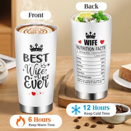 GWOWLWF Gifts for Wife from Husband, Wife Gift, 20 Oz Stainless Steel Coffee Tumbler with Lid and Straw, Wedding Anniversary Bithday Valentines Christmas Presents for Women, Best Wife Ever Tumbler