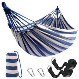 ANYOO Anyoo Garden Cotton Hammock Comfortable Fabric Hammock with Tree Straps for Hanging Sturdy Hammock Up to 660lbs Portable Hammock with Travel Bag for Camping Outdoor/Indoor Patio Backyard