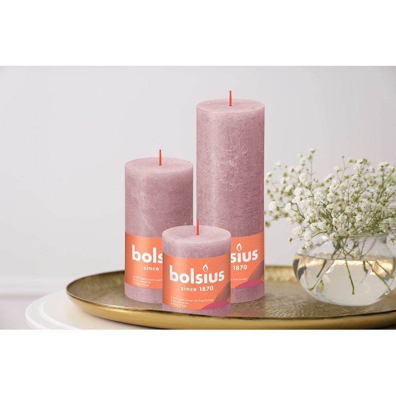 BOLSIUS 4 Pack Ash Rose Rustic Pillar Candles - 2.75