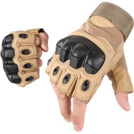 POATOW Tactical Fingerless Gloves for Motorbike Motorcycle Cycling Climbing Hiking Hunting Gloves (Brown - Fingerless, XL)