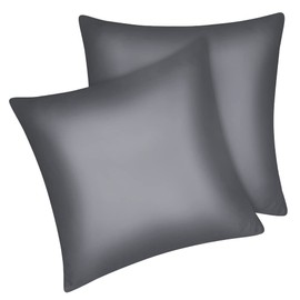 Fittia Set of 2 Satin Cushion Covers, Premium Pillowcase, Hair and Skin Care, Silky with Zip, Dark Grey, 40 x 40 cm
