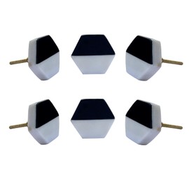 Perilla Home Set of 6 Marble Knobs for Cabinet & Drawers Decorative Hexagon Knobs for Home Kitchen Cabinet Hardware Cupboard Glass Door Dresser Wardrobe and Drawer Pulls (Black & White)