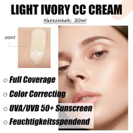 CC Cream Color Correcting, 2024 Neuestes Moisturising BB Cream mit UVA/UVB 50+, CC Creme Foundation Feuchtigkeitsspendend & Full Coverage, Sunscreen Concealer Wasserfest & Langlebig, Gesichts-Make-Up