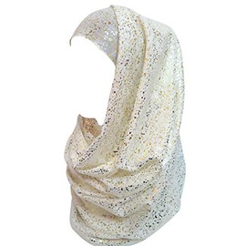 Lina & Lily Sparkle Gold Glitter Foil Hijab Head Scarf for Women (White)