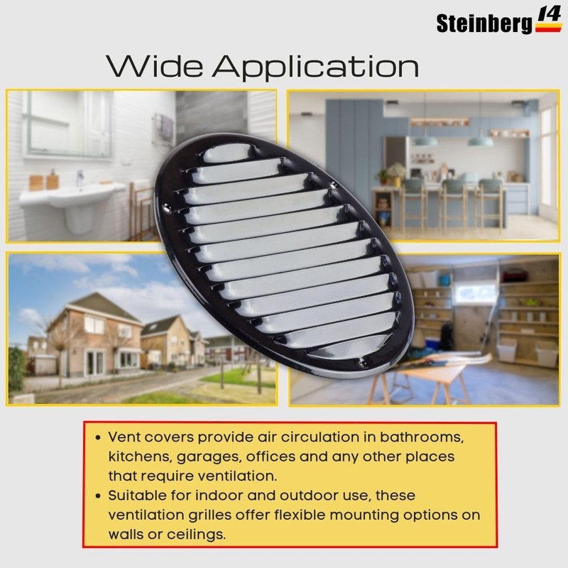 Steinberg14 Black Vent Cover 6" (Duct Opening) with Mesh -