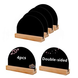 Mini Blackboard Sign Mini Double-sided Small Blackboard Wooden Base Double-sided Blackboard Small Blackboard With Base Suitable for Weddings Schools Bars And Other Event Decorations (Semicircle, 4Pcs)