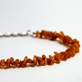 Unpolished Baltic Amber Collar, Suitable for Dogs and Cats, Adjustable (30-35 cm Cognac)