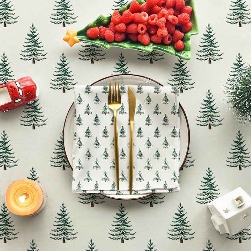 Horaldaily Christmas Tablecloth 60×120 Inch Rectangular, Trees Green Boho Washable