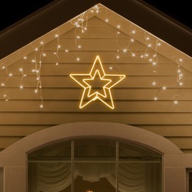 JUSTPRO [Large 22x21 Inch] Super-Bright 360LED Star Neon Motif Warm White LEDs Outdoor Christmas Decoration with UL Standard Adaptor Waterproof for Outdoor Home Party Wall Hanging Holiday Christmas