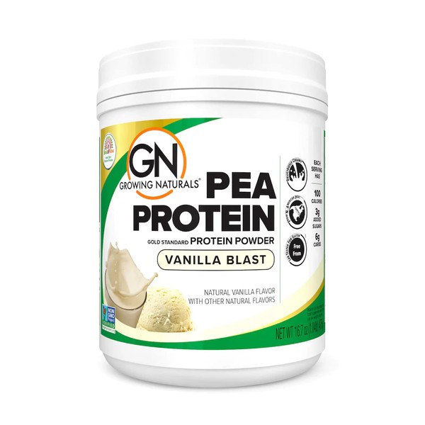 Growing Naturals | Vanilla Raw Pea Powder 15g Plant Protein | 2.8G BCAA, Low-Carb, Low-Sugar, Non-GMO, Vegan, Gluten-Free, Keto & Food Allergy Friendly | Vanilla Blast (16.7 Ounce (Pack of 1))