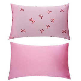 SMUG Satin Pillowcases 2 Pack | Luxury Satin Pillowcases | Silky, Cooling Covers for Frizz-Free Hair & Smooth Skin, Anti-Wrinkle with Envelope Closure for Women (Standard/Queen) | Red Bows