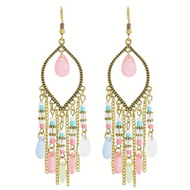 Pink Bohemian Boho Chandelier Earrings for Women Long Tassel Dangle Drop Earrings Lightweight Vintage Ethnic Jewelry Gifts