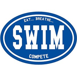 Oval Eat Breathe Compete Swim Vinyl Window Decal - Swimming Bumper Sticker - Swimmer Sticker