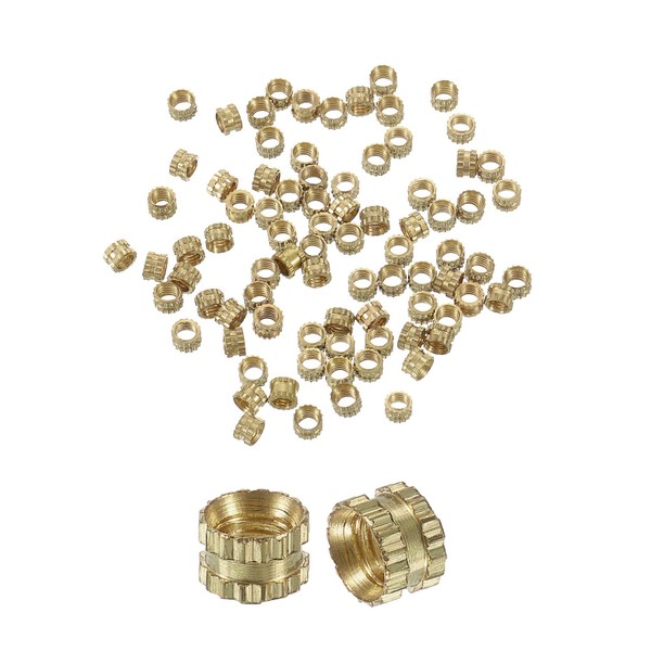 sourcing map 200Pcs M3x3x4.2mm Knurled Insert Nut, Brass I-Shaped Double-Pass