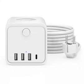 Steckdosenleiste, 7 in 1 Steckdosen mit USB, 3 Steckdosen, mit Schalter, 2 m, Steckdosenleiste mit USB, ideal für Wohnzimmer, Büro, Schlafzimmer