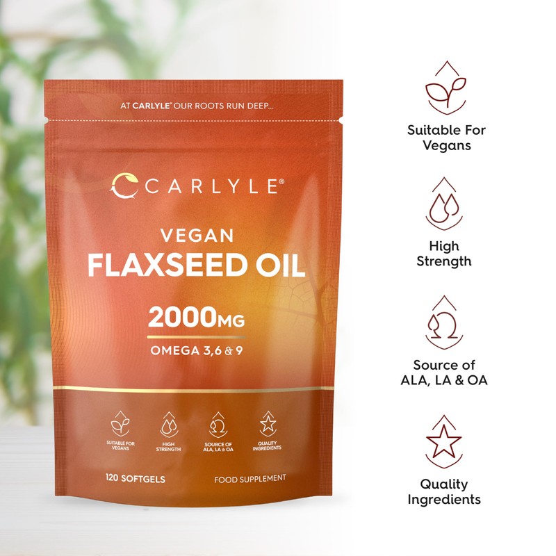 Flaxseed Oil Capsules 2000mg | 120 Vegan Softgels | High