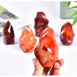 AMOYSTONE Red Agate Flame Shaped Stone Towers Obelisk Natural Healing Crystal Quartz Reiki Energy Decoration Home Office Small 1.0LBS
