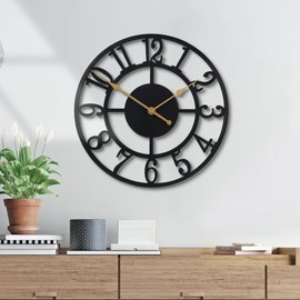 Jassurance Wall Clock Battery Operated,Silent Non Ticking Modern Rustic Metal Small Clocks for Living Room/Bedroom/Office/Kitchen/Farmhouse Home Decor-10IN(Arabic Number-Black)