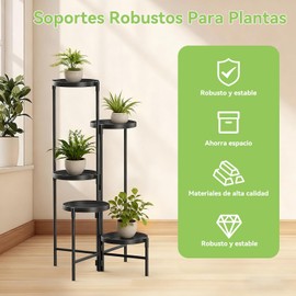 Soporte de Planta de Metal de 5 Niveles para Interiores y Exterior, Estante de Plantas Alto de Esquina para Múltiples Plantas para Casa, Sala de Estar, Balcón, Jardín, Patio