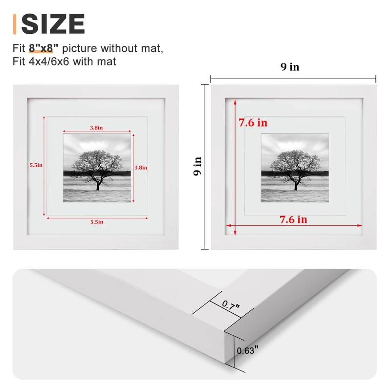 Egofine 8x8 Picture Frames 4 PCS - Made of Solid