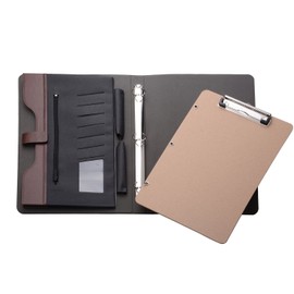 iCarryAll Smart 3 Ring Binder Portfolio Case with Clipboard for Organizing Loose Documents, Coffee+Black, 9.5x9.5x12.8 in.