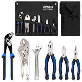 URASISTO 6-Piece Home Maintenance Tool Kit for Men, Including Groove Joint, Long Nose, Diagonal Cutting, Locking Pliers, Adjustable Wrench and Linesman Pliers, with Storage Pouch