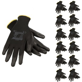 JORESTECH Palm Dipped Polyurethane Coated Seamless Knit Work Gloves PPE Hand Protection (Medium) Pack of 12,Black